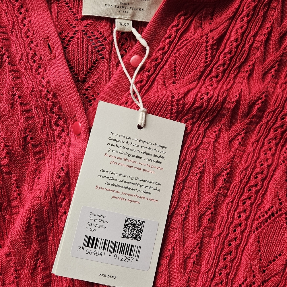 Sezane Ruben Cardigan - Cherry Red  XXS - Picture 7 of 7